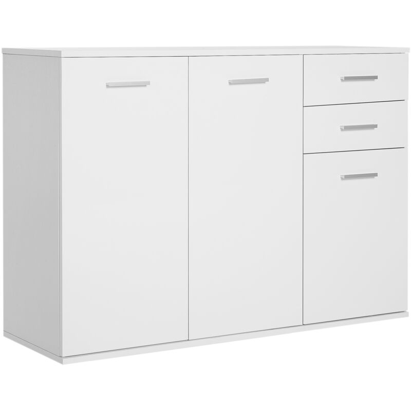 Buffet meuble de rangement 2 tiroirs coulissants 2 placards étagère réglable panneaux particules blanc - Homcom