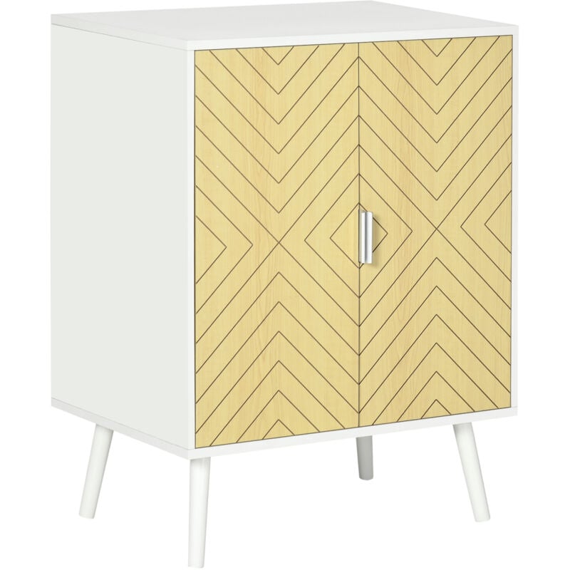 Homcom - Buffet meuble de rangement design scandinave 2 portes avec étagère dim. 60L x 40l x 80H cm mdf panneaux particules blanc portes motif