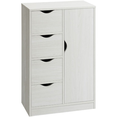 Homcom – Meuble bas de salle de bain 1 porte 4 tiroirs – Panneaux de particules blanc grain de bois – Dimensions 54L x 29P x 83H cm
