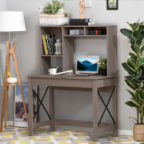 HOMCOM Bureau avec rangement bureau bibliothèque en bois moderne avec étagères et grand plateau pour petits espaces maison chambre à coucher. 105 x 50 x 137.5 cm. aspect marron clair