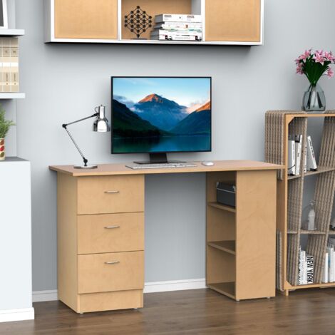 HOMCOM Bureau avec rangement. table informatique 120 x 50 cm. bureau d'ordinateur avec étagères et tiroirs. pour petits espaces. chambre à coucher. aspect bois clair