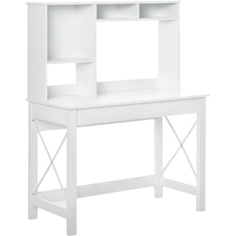 Homcom – Bureau bibliothèque 2 en 1 – 3 niches et 4 espaces de rangement – Panneaux de particules E1 et métal blanc – Dimensions 105L x 50l x 137,5H cm