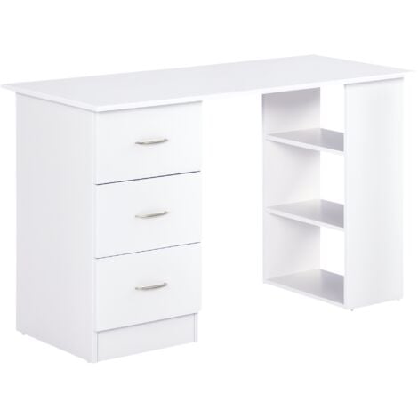 HOMCOM table multi-fonctions 3 tiroirs 2 étagères dim. 120L x 49l x 72H cm MDF blanc
