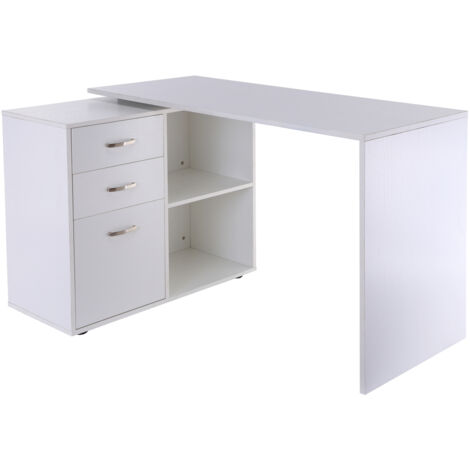 Homcom – Bureau d'angle modulable 117x83,5 cm – MDF blanc avec 3 tiroirs et 2 niches – Pour espace de travail ou cuisine