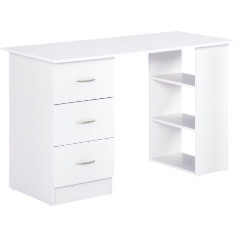 Homcom – Bureau droit 120L x 49l x 72H cm – MDF blanc – 3 tiroirs coulissants – 2 étagères ajustables – Design ergonomique moderne