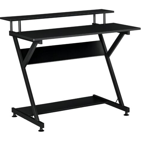 HOMCOM Bureau gaming 100 cm bureau Informatique avec Support d'Écran métal Noir