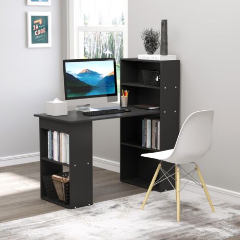 HOMCOM Bureau informatique. bureau avec rangement. 6 compartiments ouverts. table d'ordinateur pour chambre. studio. 120 x 55 x 120 cm. noir