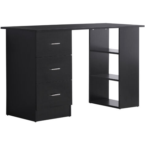 Homcom – Bureau informatique droit 120L x 49l x 72H cm – 3 tiroirs coulissants – 3 étagères – MDF noir pour aménagement flexible