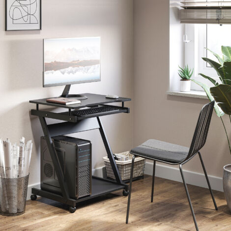 HOMCOM Bureau Informatique Roulant - Bureau Mobile - Table d'ordinateur - Tablette coulissante Clavier + étagère - Noir
