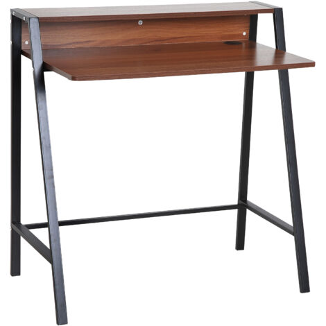 HOMCOM Bureau secrétaire Bureau Informatique dim. 84L x 45l x 85H cm Style néo-rétro étagère Coloris Noyer Noir-Marron