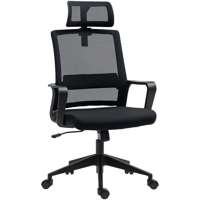 Homcom - Bürostuhl Ergonomischer Schreibtischstuhl Mit Armlehne, Verstellbar Kopfstütze, Höhenverstellbarer Mesh Drehstuhl Mit Wippfunktion,