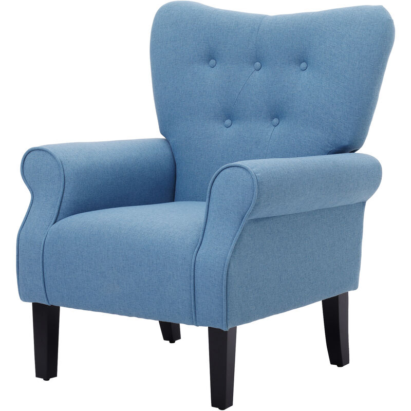 

Butaca de Salón Tapizada en Tela Sillón Relax con Reposabrazos Asiento Acolchado y Patas de Madera Estilo Moderno para Dormitorio 78x74x97 cm - Azul