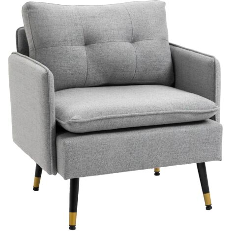 HOMCOM butaca de salón sillón con reposabrazos asiento acolchado y patas de acero sofá individual moderno para dormitorio 76x68x80 cm Gris