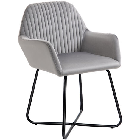 HOMCOM butaca de salón sillón de salón tapizado en terciopelo con asiento acolchado base metálica cruzada sillón lectura para dormitorio gris