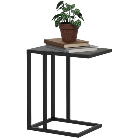 HOMCOM C Shape Side Table w/ Marble-Effect Top and Metal Frame, Black