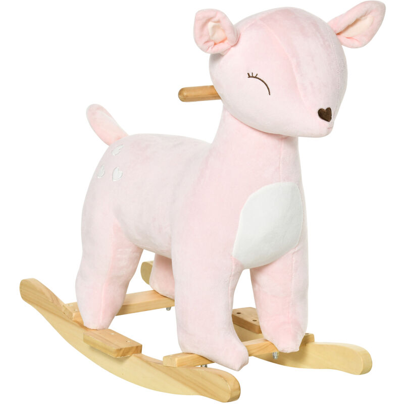 

Homcom - Caballito Balancín de Madera para Niños de +3 Años Caballo Balancín Ciervo de Peluche con Sonidos Carga Máx. 45 kg 68x35,5x64 cm - Rosa