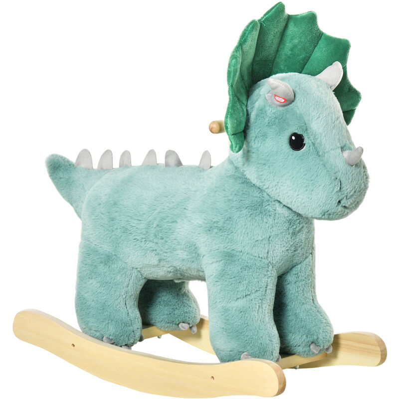 

Homcom - Caballito Balancín Dinosaurio para Niños de +3 Años Caballo Balancín Infantil de Peluche Madera con Sonidos Carga 45 kg 64x30x54 cm - Verde