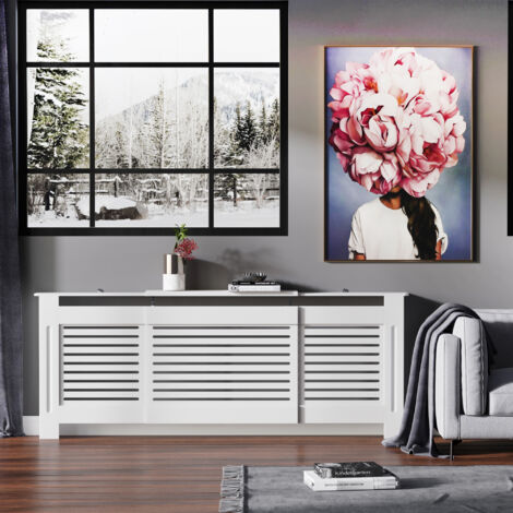 HOMCOM Cache-radiateur Design Contemporain Longueur Extensible 139-208.5 x 20.5 x 82.5 cm MDF Blanc