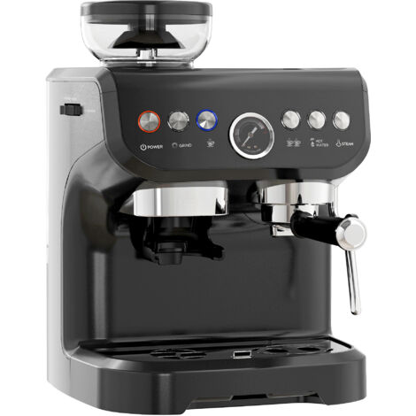 Homcom – Cafetière expresso 1600W 15 bars – 1 ou 2 tasses – Réservoir 2L en acier inox – Baguette à vapeur pour mousse de lait