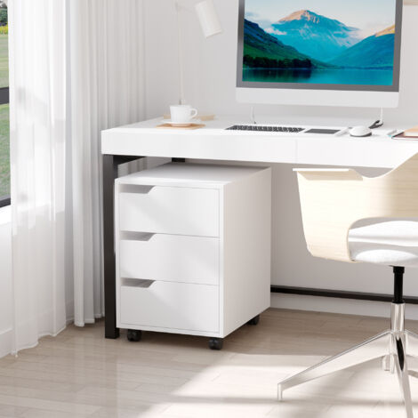 HOMCOM Caisson bureau mobile avec 3 tiroirs. meuble rangement bureau sur roulettes pour documents et imprimante. caisson de rangement compact pour travail ou chambre. 40x50x57.5cm. blanc