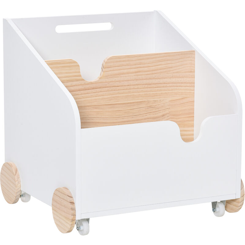 

Caja de Almacenamiento de Juguetes con Ruedas Asa y 2 Secciones Baúl de Madera Infantil para Habitación de Niños Sala de Juegos 40x43x43 cm Blanco