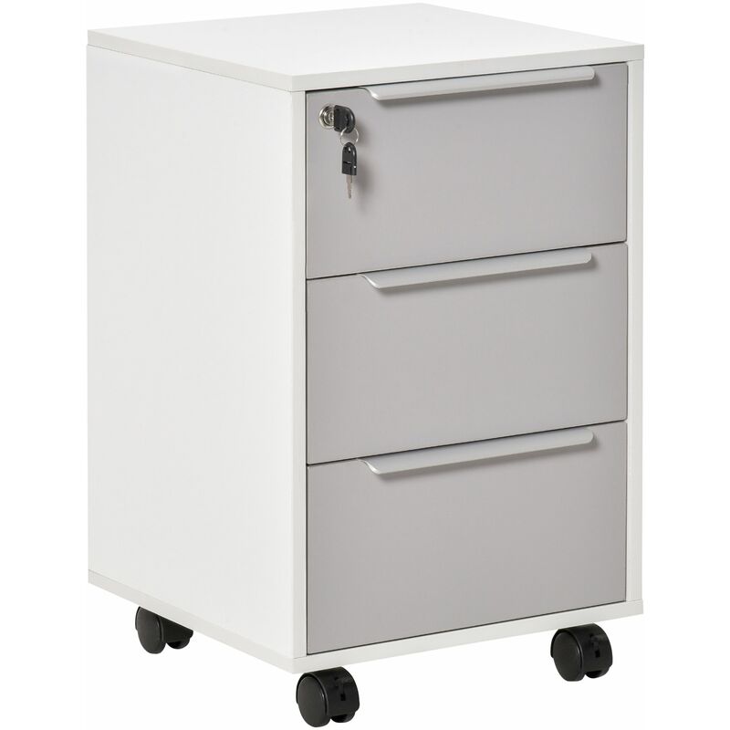 

Cajonera Archivador Móvil con 3 Cajones Cerradura Ruedas y Frenos 40x40x63,5 cm - Blanco y Gris