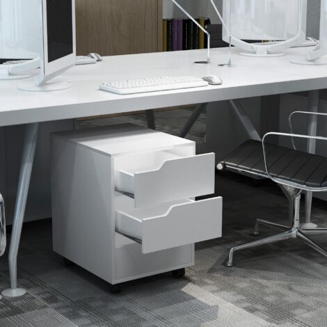 HOMCOM Cajonera de Oficina con Ruedas Mueble Archivador con 3 Cajones Cajonera para Escritorio Estudio 40x50x57,5 cm Blanco