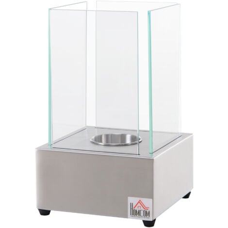 HOMCOM Camino a Bioetanolo da Tavolo in Acciaio e Vetro per Esterni e Interni