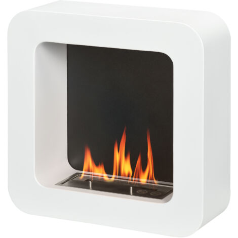 HOMCOM Camino Bioetanolo a Parete in Metallo da 2.5h di Combustione con Serbatoio 1.5L e Copertura 20m², 48x18x48 cm, Bianco