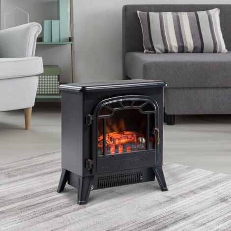 HomCom Camino Elettrico con Effetto Fiamma Regolabile 900W/1800W, Nero, 36x25,5x41,5cm