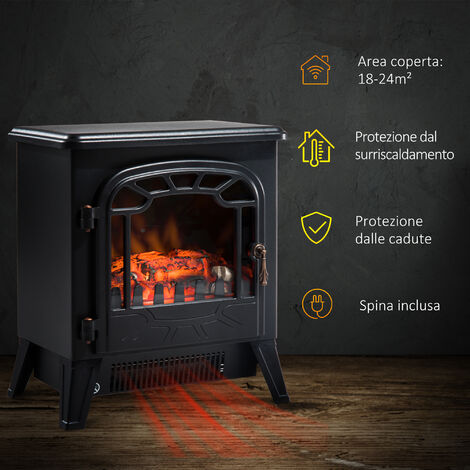 HomCom Camino Elettrico con Effetto Fiamma Regolabile 900W/1800W, Nero, 36x25,5x41,5cm