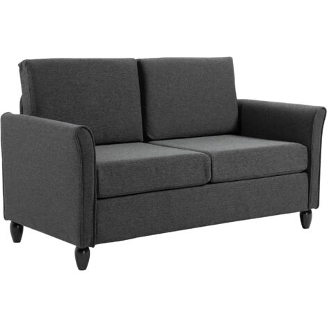 Homcom – Canapé 2 places scandinave gris foncé – Dimensions 141L x 70l x 78H cm – Pieds en bois massif – Rembourrage mousse haute densité