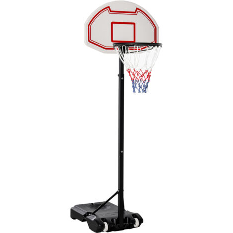 HOMCOM canasta de baloncesto ajustable de 155-210 cm con base rellenable de agua 30 kg o arena 35 kg y ruedas para niños y adultos exterior e interior