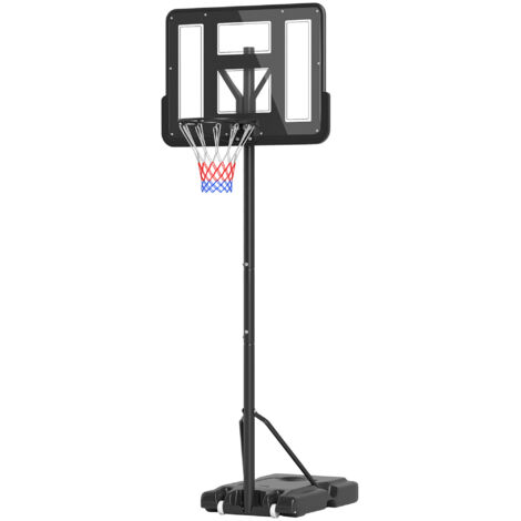 HOMCOM Canestro Basket in Acciaio con Altezza Regolabile 160-305cm e 2 Ruote