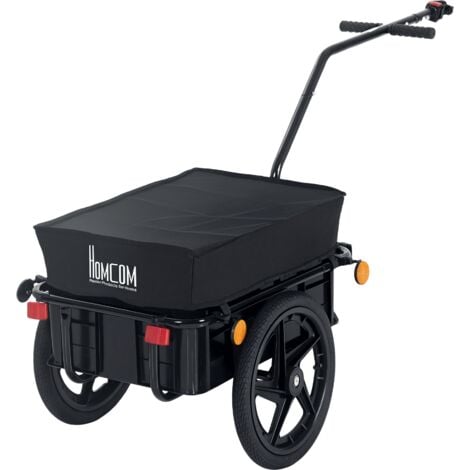 HOMCOM Cargo Trailer Bike Trolley Cart with Handle Removable Rain Cover 70L