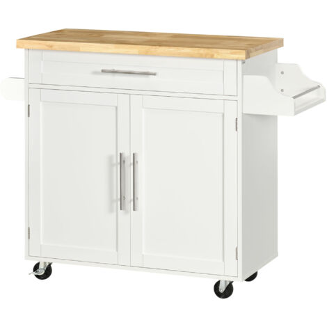 HOMCOM Carrellino Cucina con Cassetto e Armadietto Bianco109x40x89cm