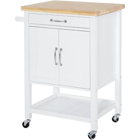 Homcom Carrello da Cucina Classico 2 Cassetti in Legno 88.5x40x86cm