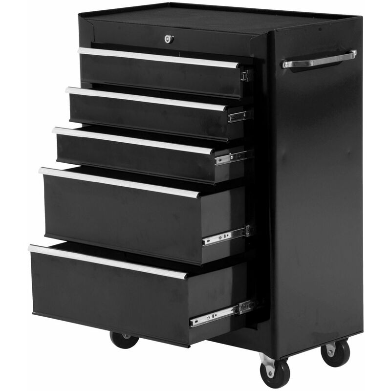 Homcom - Carrello Porta Attrezzi con Ruote 5 Cassetti con Chiave Nero