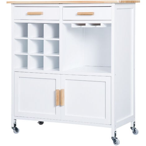 HOMCOM Carrello da Cucina con Ruote, Porta Bicchieri e Portabottiglie in Legno