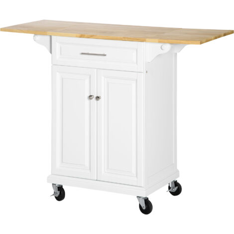 HOMCOM Carrello da Cucina Salvaspazio in Legno Bianco con 4 Ruote  37x37x82cm