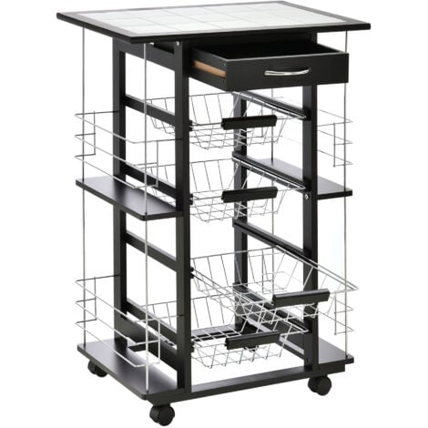 HOMCOM Carrello da Cucina Salvaspazio in Legno di Pino e Metallo 57x37x83cm