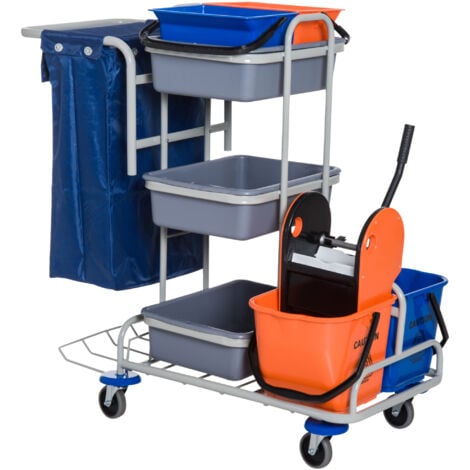 HOMCOM Carrello Lavapavimenti Professionale Secchio con Strizzatore e Rotelle