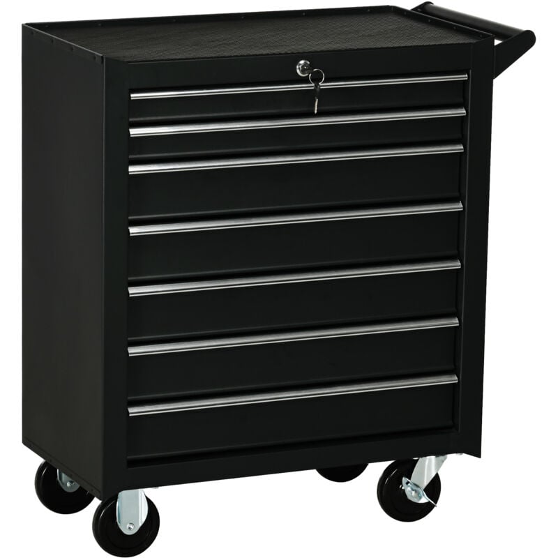 Image of Carrello Officina 7 Cassetti con Serratura, Ruote e Maniglia Nero - Durhand