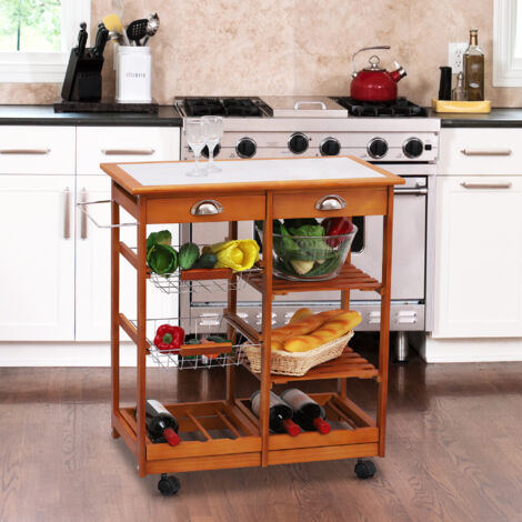 HomCom Carrello per Cucina in Legno e Metallo con 4 Ruote e Cassetti