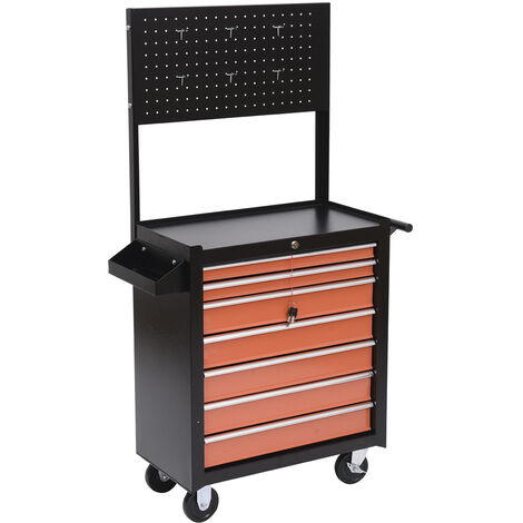 HomCom Carrello Porta Utensili Attrezzi con Cassettiera, Nero e Arancione, 61.5x33x76cm