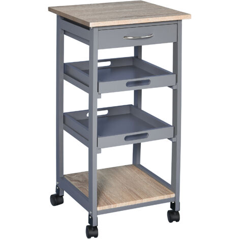 HOMCOM Carrello Portaoggetti in Legno di Pino e MDF Grigio e color Rovere