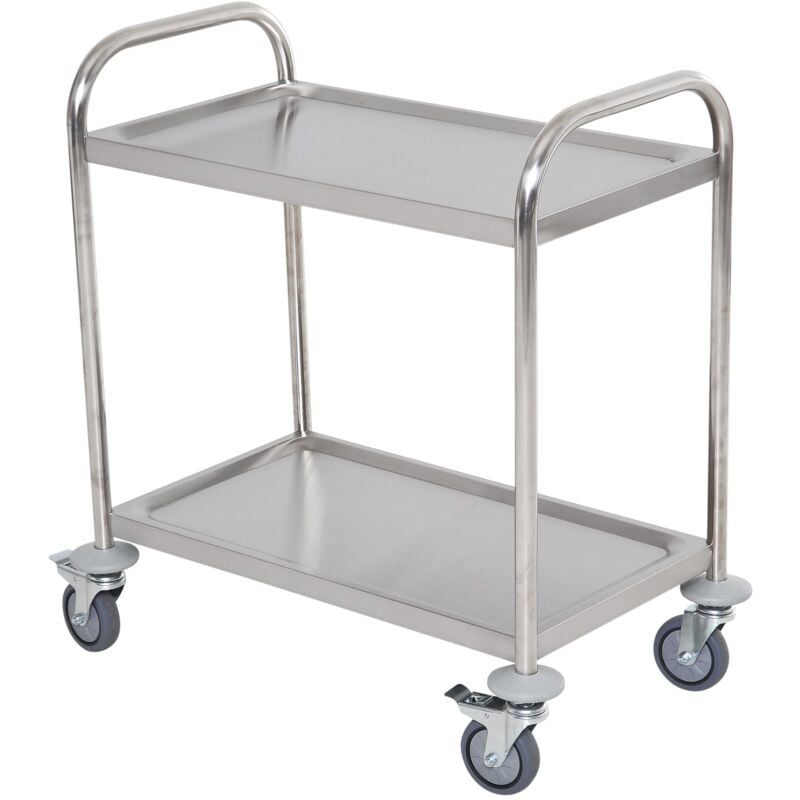 Homcom - Carrello da Cucina con Ruote 2 Ripiani in Acciaio Inox 71x41x81cm