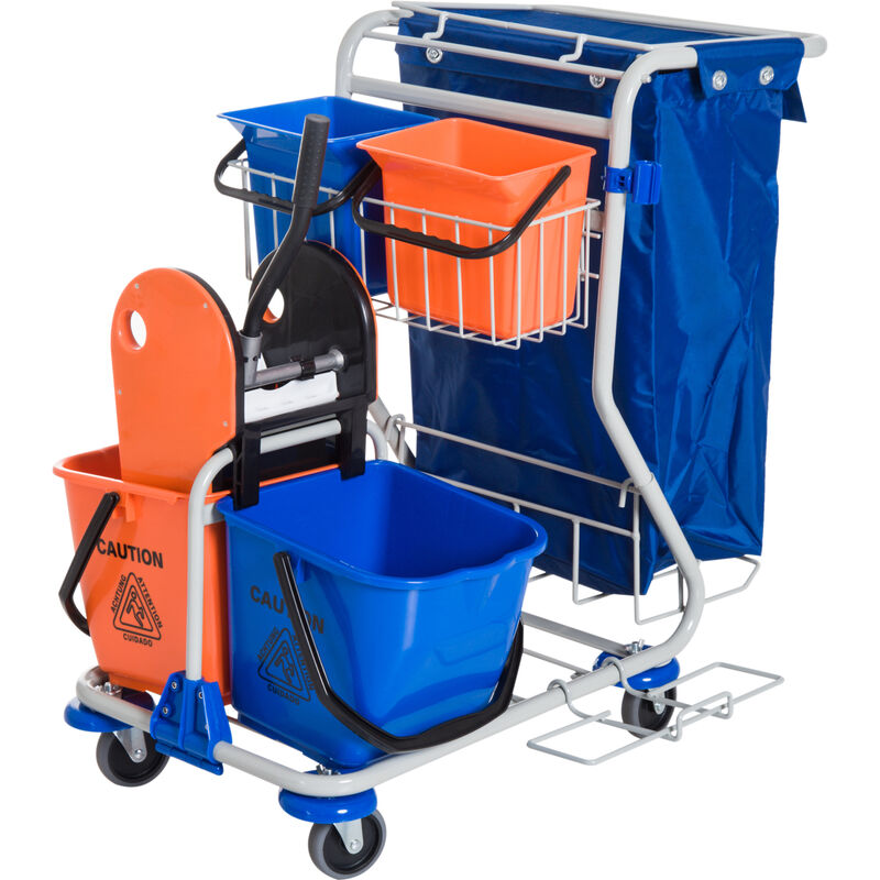 Carrello Pulizie Professionale con 4 Secchi 18l/6l e Sacco Impermeabile - Homcom