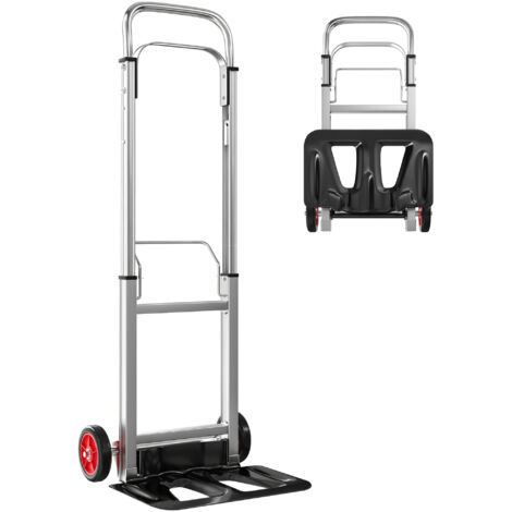HOMCOM carretilla plegable de aluminio carga 90 kg, con ruedas, mango telescópico ajustable, para garaje, equipaje, viajes y mudanzas, plata y negro