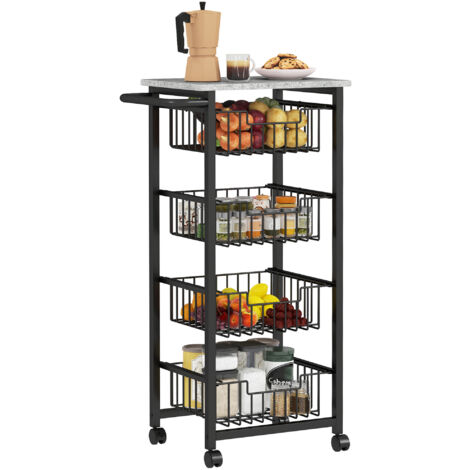 HOMCOM carrito de cocina carrito verdulero para cocina con 4 cestas deslizables y marco de acero para comedor 49,5x31x91 cm gris claro